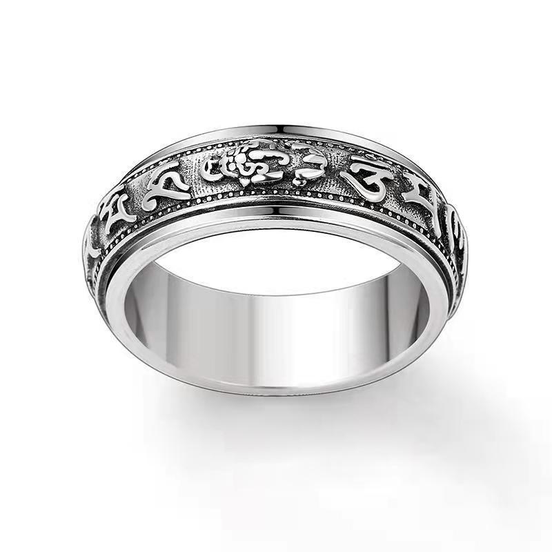 Latest Retro Six Character Mantra Men 'S Brave Finger Ring Rotatable Rings Voguish Fashionable Personality Jewelry AccessoriesRetro Finger Ring