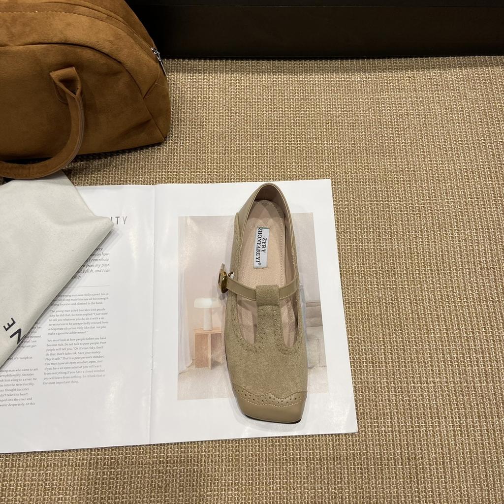 Retro Carved Square Head Niche Design Single Shoes Flat-soled Small Leather Shoes Women Niche Design French Mary Jane Single Shoes Women
