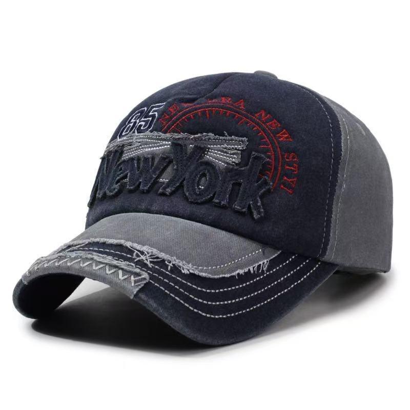 Baseball Cap Washed Cowboy Hat Men's and Women's Patch Alphabet Hat Outdoor Visor Hat American Retro Baseball Cap