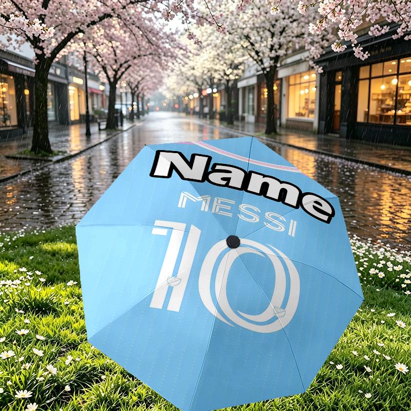 Custom Name Personalized Lionel Messi Print Umbrella, Auto Open Close, 8‑Rib Sturdy Frame, Commute Camping Hiking Use, Birthday Gift