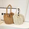 Casual Large Capacity Commuter Cotton Woven Bag Hollow Straw Bag Lazy Style Beach Vacation Shoulder Bag for Women