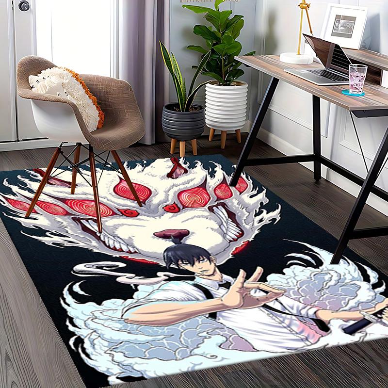 1pc Anime Wolf Mask Chair Mat - Office Desk Pad with Demon Slayer Design, Non-Slip Carpet for Home Decor, Suitable for All Seasons.U051