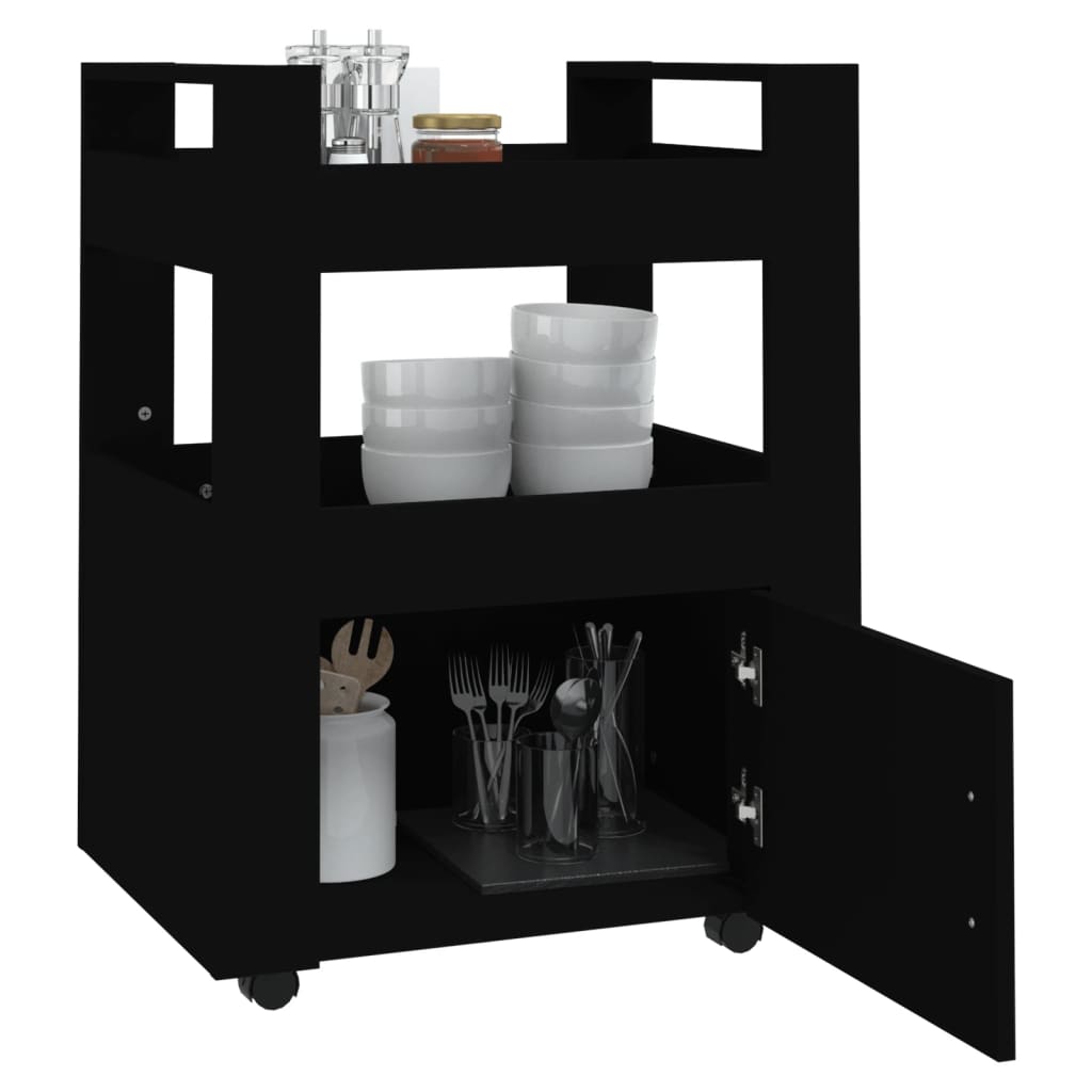 Kitchen Trolley Black 60 X 45 X 80 Cm Engineered Wood