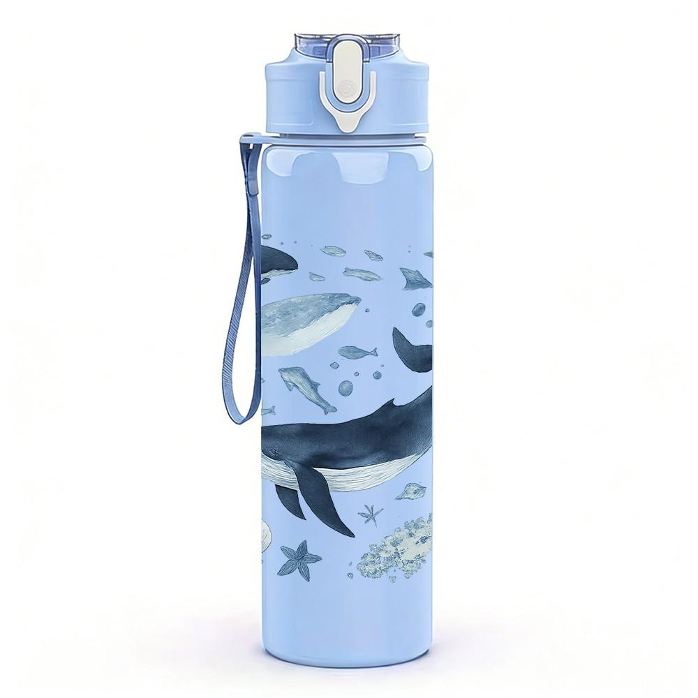 1 PZ Balena Blu Layout a Griglia Acqua di Mare 750ml Bottiglia d'Acqua Sportiva in Plastica Colorata Tappo con Cannuccia a Flip Anti-perdita Per Sport Ufficio Uso Domestico