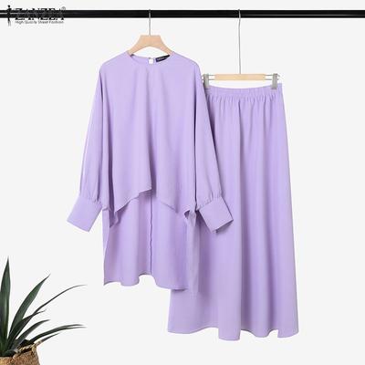 Women Long Sleeve Irregular Blouse and Long Skirts Casual Two Piece Sets