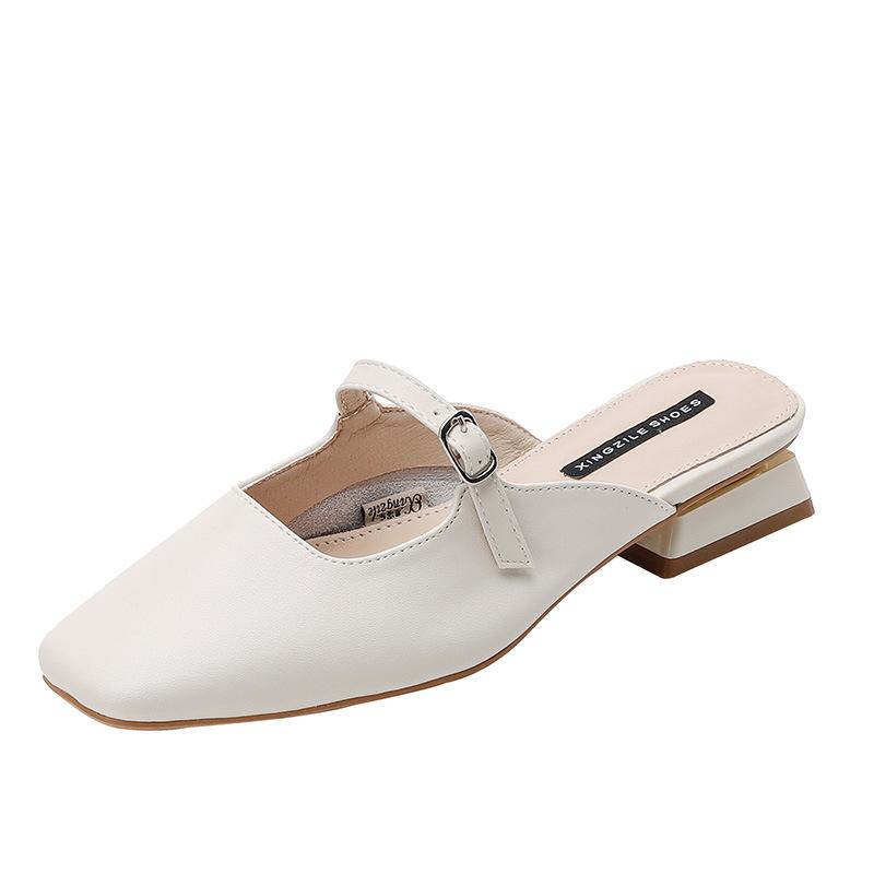 

Кожаные сандалии Мэри Джейн женские тапочки на низком каблуке туфли-лодочки 2025 лето с мелким толстым каблуком маленькие ароматные темпераментные туфли-лодочки женские 35