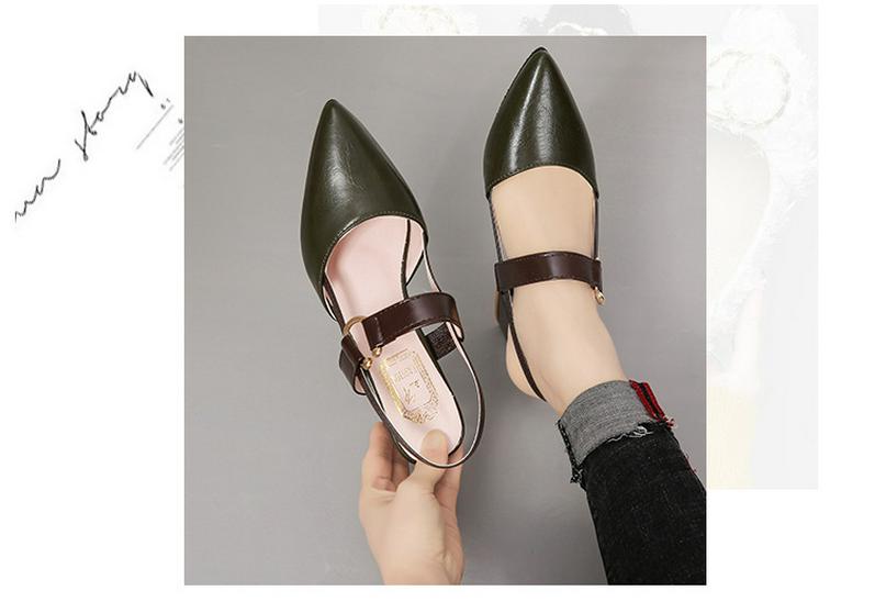 2024 Chunky Heel Hollow Sandals for Women, Slimming Pointed Toe Single Strap Buckle