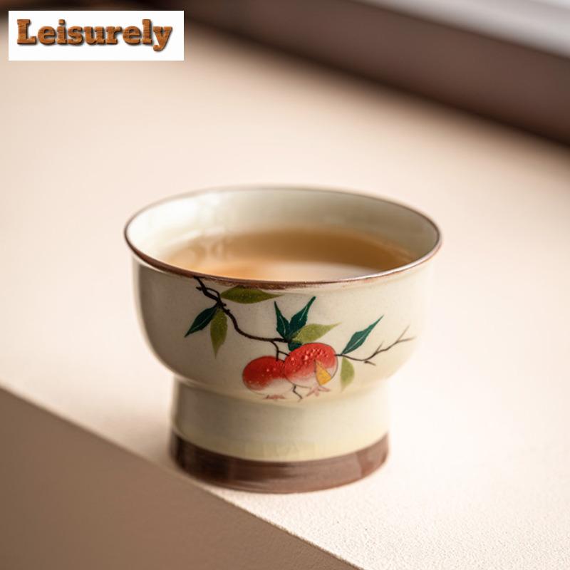 75ml ručně malovaný granátový šálek na čaj s vysokými nohami, luxusní šálek Ru Kiln Master Cup, dámský hrnek, osobní čajová miska, nádobí na pití