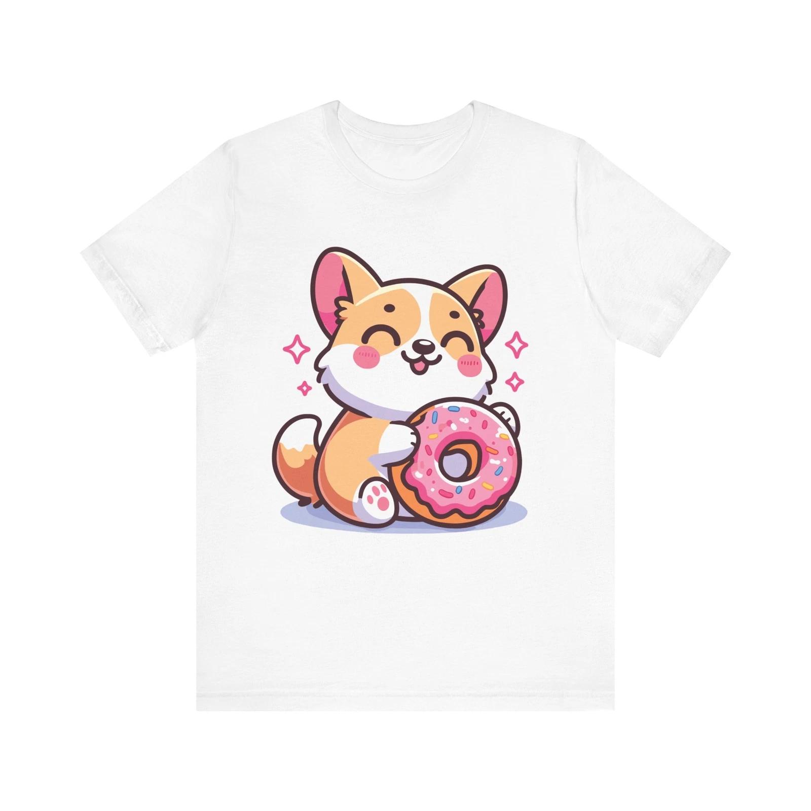 Kawaii Cute Corgi Holding Donut Cartoon Dog Lover Art T-Shirt 3XL