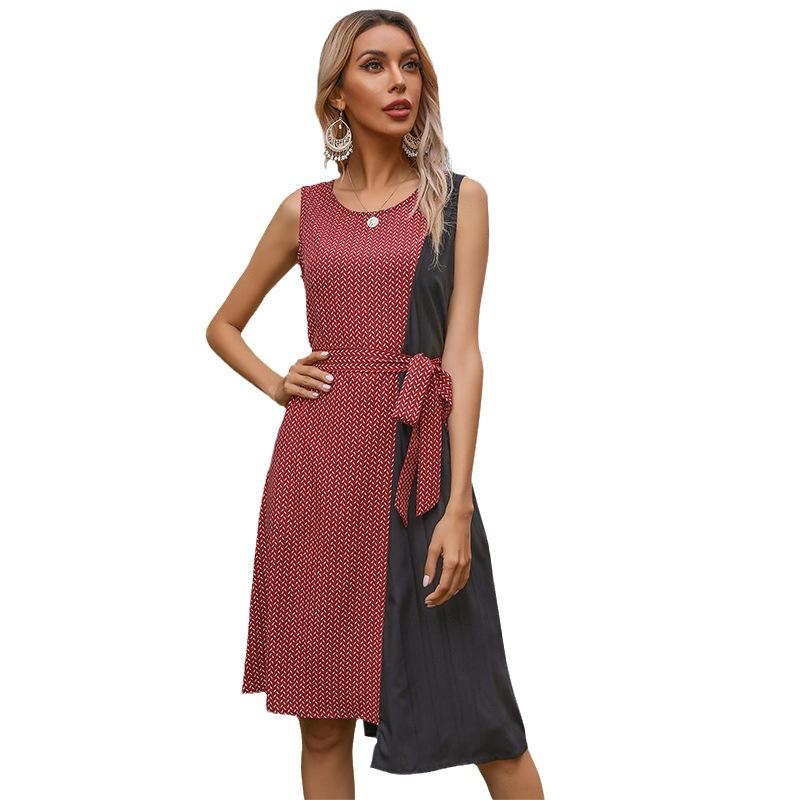 Summer Fashion Women's Crew Neck High Waist Irregular Sleeveless Dress