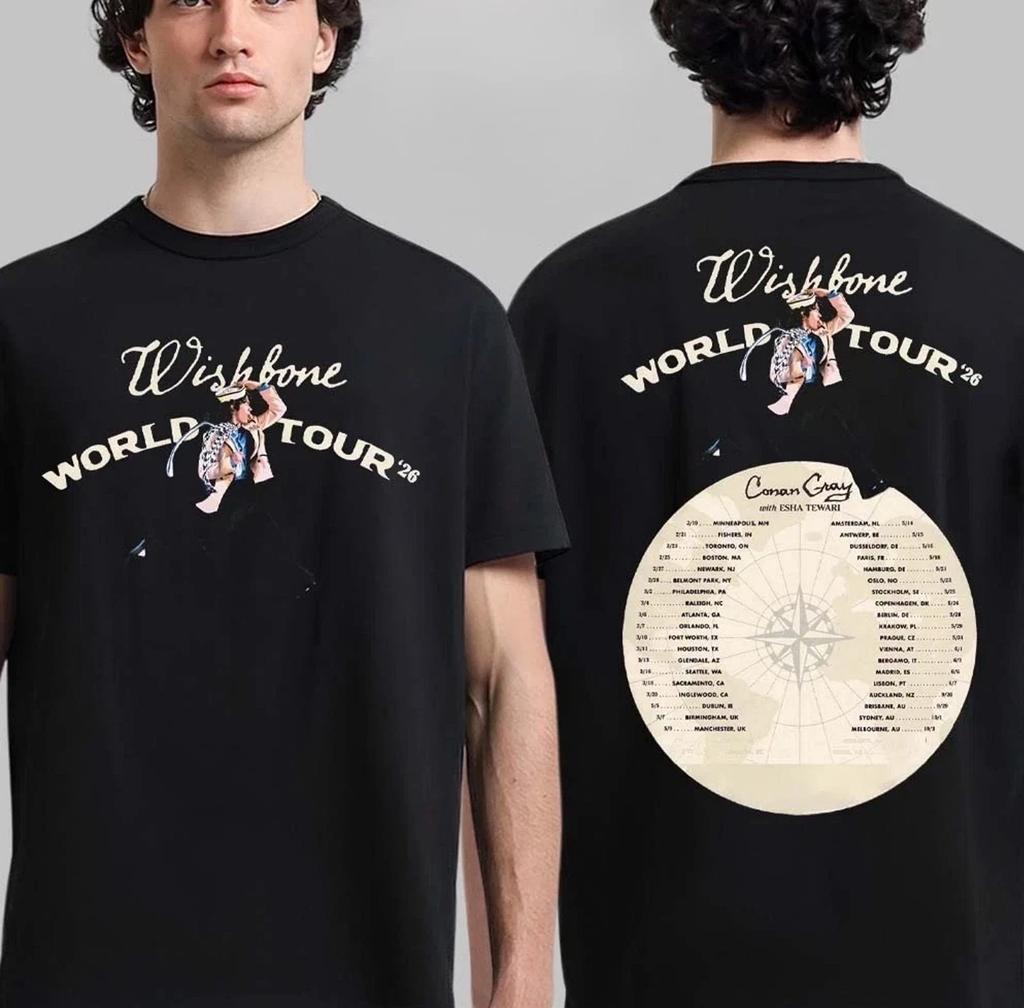 Conan Gray Wishbone World Tour 2026 100% Cotton T-shirt Mens Tees Top