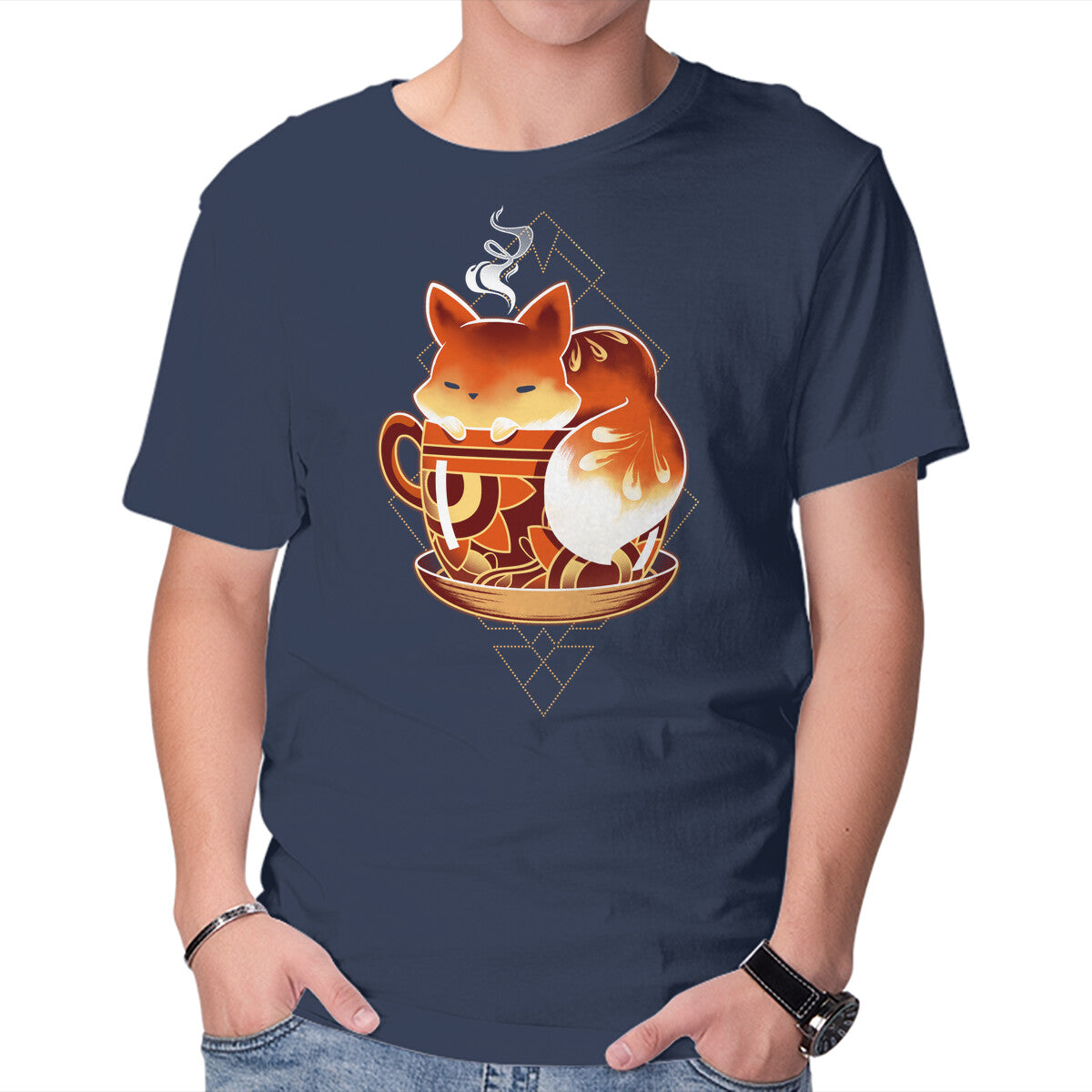 Unisex Crew Neck T-Shirt Cup Of Fox Graphic Short Sleeve Casual Tee XXXXL