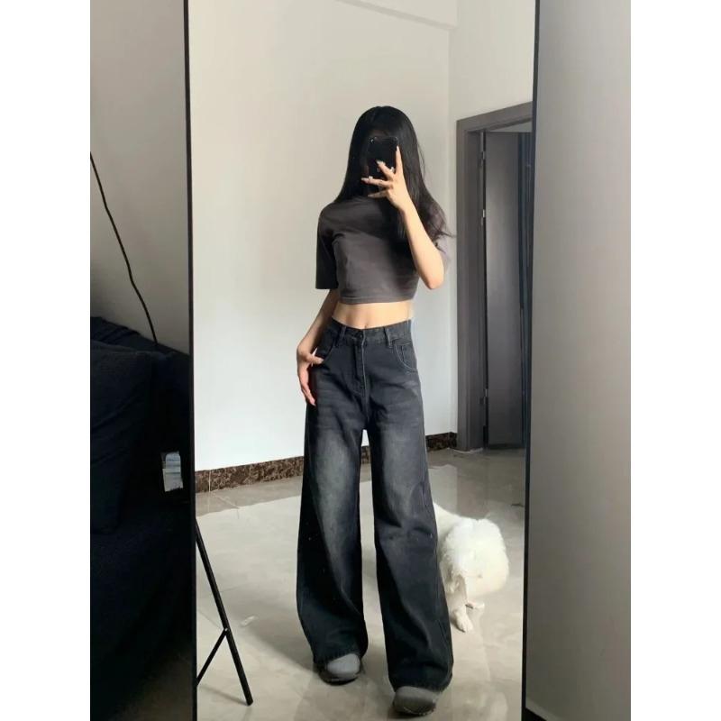 Vaqueros negros Vintage de cintura alta para mujer, ropa de calle Grunge Y2k de los años 90, pantalones vaqueros rectos lavados informales de moda coreana