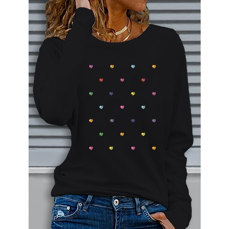 Heart pattern print autumn and winter women's long-sleeved T-shirt
