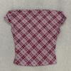 Red and white checkered slanted shoulder short retro spicy girl style one line off shoulder slim fit T-shirt