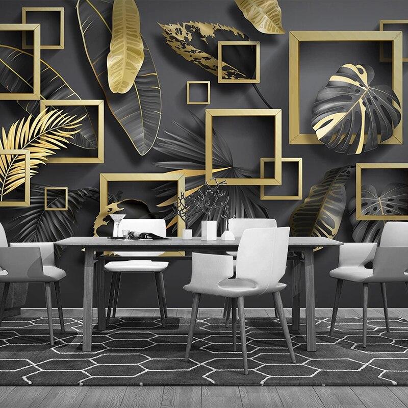 3D Photo Wallpaper Murals Modern Creative Golden Leaf 3D Stereoscopic Geometric Living Room Sofa TV Background Wall Mural Sticker