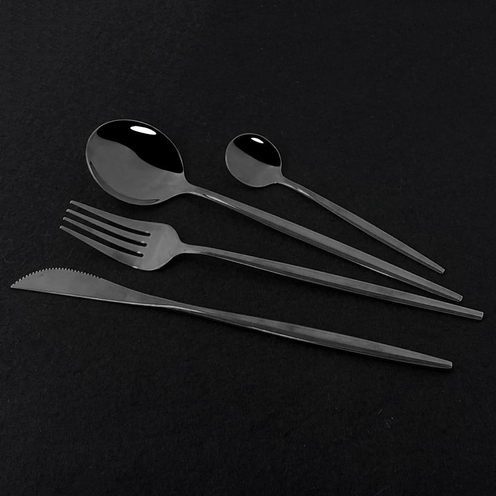 Set di posate occidentali Set di stoviglie Stoviglie in acciaio inossidabile Cucchiaio nero Forchetta Coltello Bacchette Set da cena Posate complete per la casa