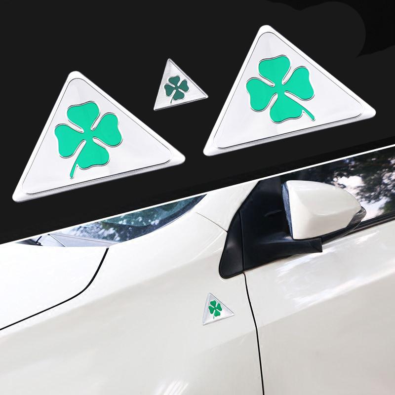 1/3pcs Green Four-leaf Clover Logo Sticker For Alfa Romeo 156 166 159 Giulietta Stelvio Car Side Fender Badge Trunk Emblem Decalqwe5