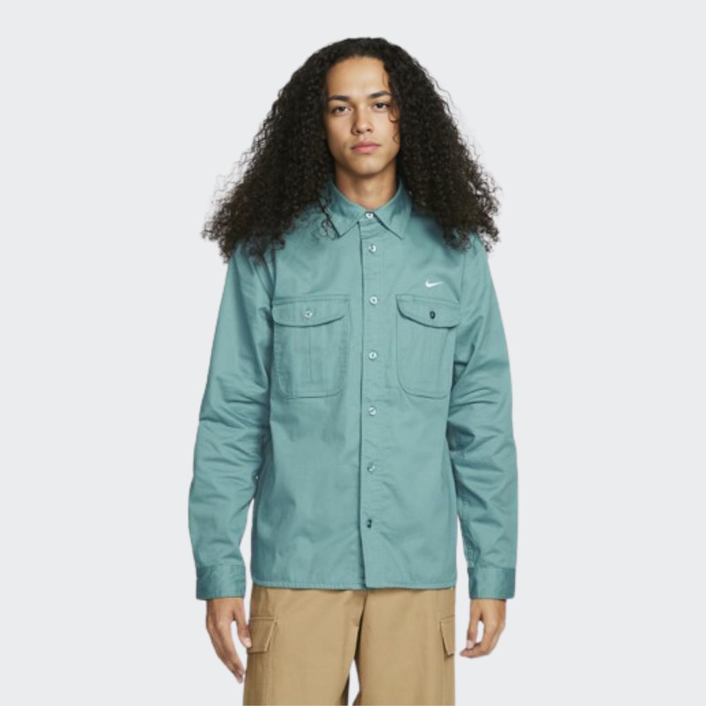 Nike SB Solid Logo Embroidered Skateboard Fashion Soft Comfortable Long Sleeve Shirt Unisex shirts Mineral-Blue DQ6288-379