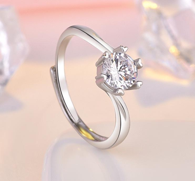 Inel de Dragoste în Formă de Inimă: Design Elegant cu Șase Gheare pentru Femei - Bijuterii de Propunere Stil Japonez și Coreean