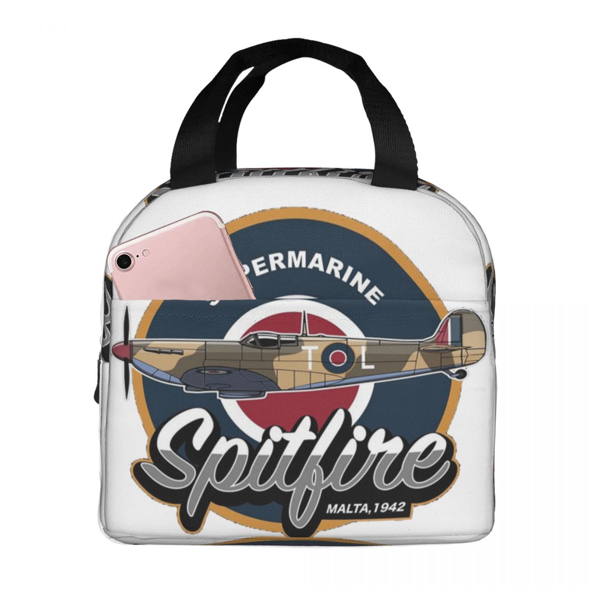 RAF Supermarine Spitfire Fighter Aircraft Plane Airplane Insulated Lunch Bag for Kids Cooler Food Box Tote Portable Lunch Boxes One Size