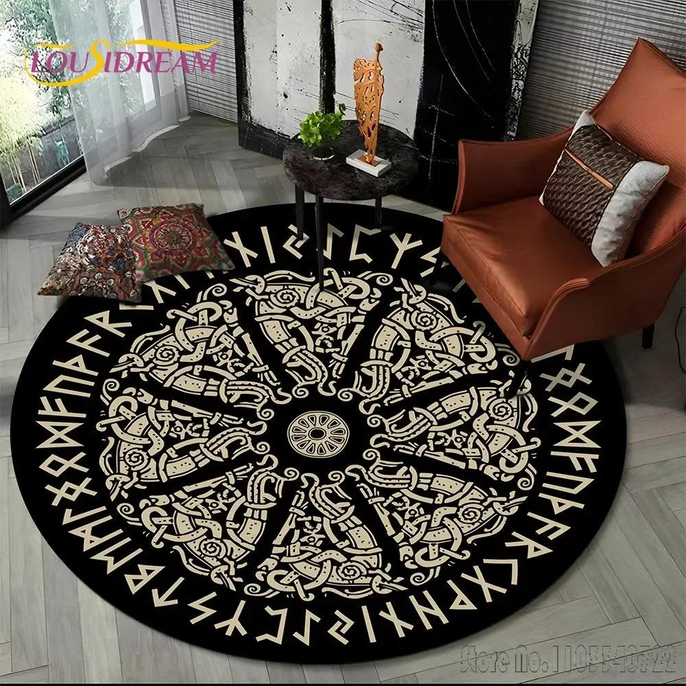 Viking Valknut Yggdrasil Tree of Life Rug Round Carpet 80cm Chair Non-slip Floor Mat Crawling For Kids Living Room Decor