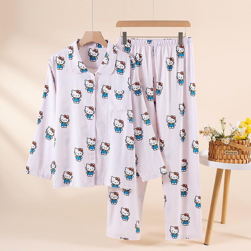Womens Cotton Pajama Set Cartoon Long Sleeve Pants Loungewear