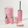 Solid Color Bathroom Accessory Set: 6-Piece Plastic Kit with Mouthwash Cup, Toothbrush Holder, Soap Dish, and Storage Containers.