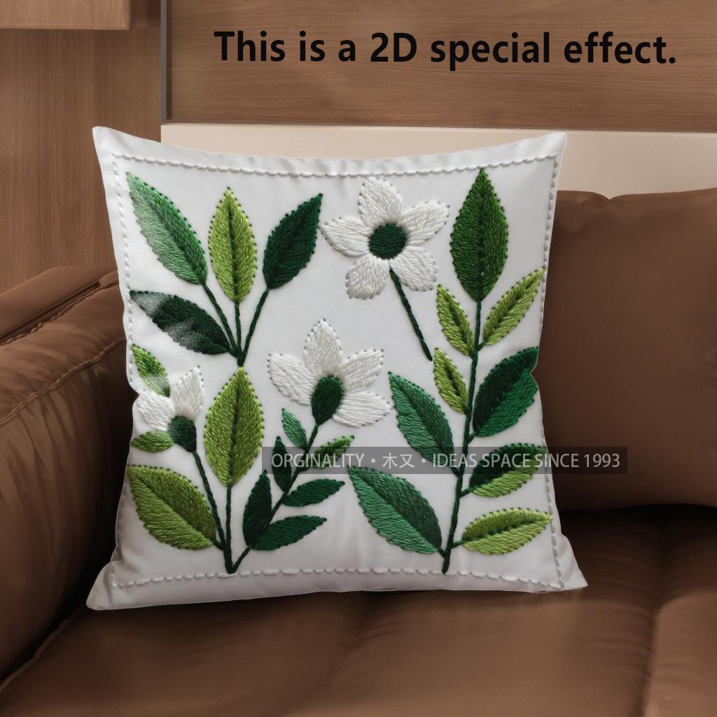 2D Floral Embroidered Pattern Decorative Pillow Covers Pattern Cushion Cover Suitable For Sofa Bedroom Car Pillow Cover