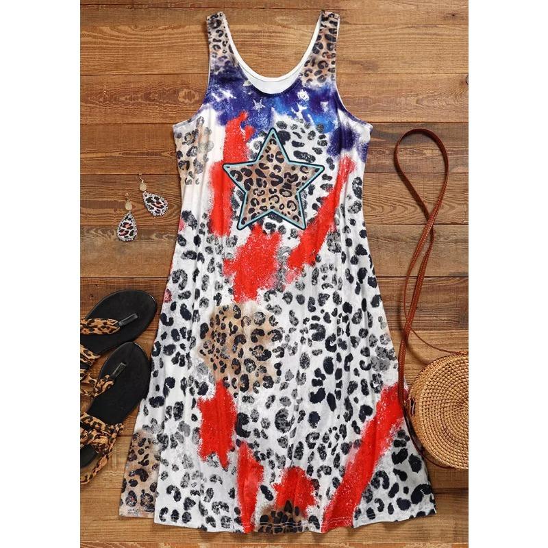 летнее женское платье-жилет без рукавов леопардового принта для полных женщин 5XL