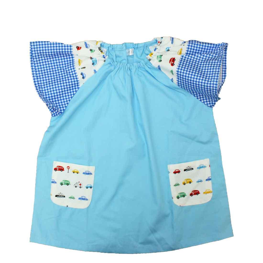 Smock Short-sleeved smock [Kindergarten/Toddler] (Blue x Car) Admission Kindergarten Nursery School Elementary School