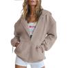 Autumn Women's Thick Solid Color Zipper Casual Long Sleeve Cardigan Pocket Sweatshirt Jacket, Women's Hooded Baseball Jacket