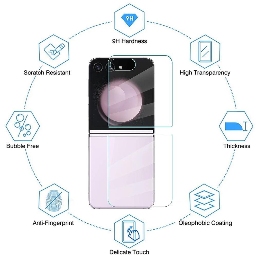 Upgrade 9H Tempered Glass Front Screen Protector Anti-Scratch Back Glass Protective Films for Samsung Galaxy Z Flip 5 5G Z Flip5