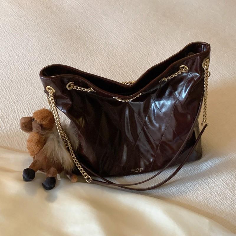 Womens Classic Black Square Shoulder Bag With Rhombus Quilting Retro Style Daily Commute