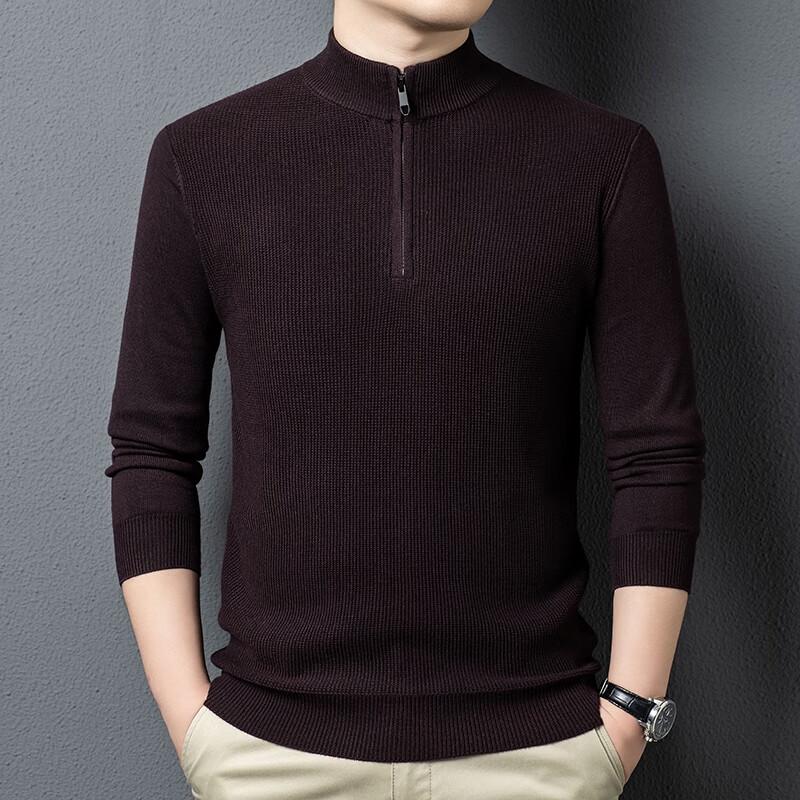 Men's Pullover Zipper Stand Collar Knit Sweater