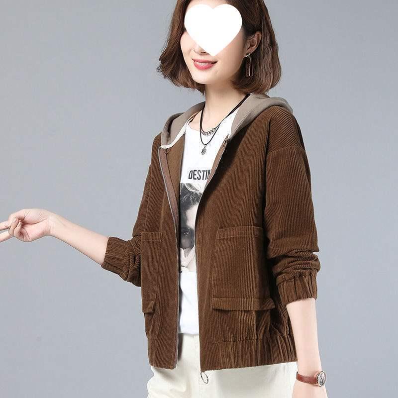 Women's Thick Velvet Corduroy Jacket - Korean Style, Loose Fit, Short Length for Spring/Fall/Winter 2025