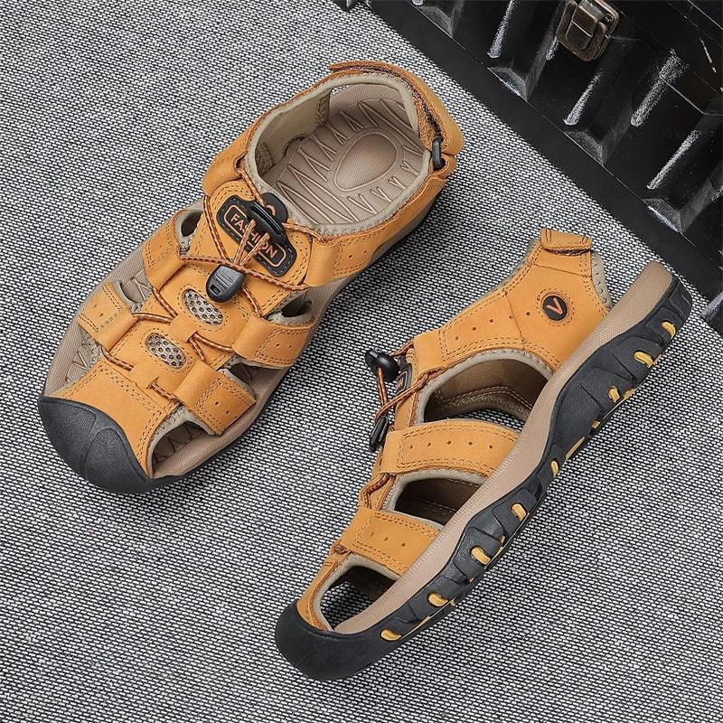 Fashion 2025 Summer Men Sandals Genuine Leather Beach Slipper Casual Leather Sandals Male Outdoor Shoes Roman Shoes Chaussure Hommes