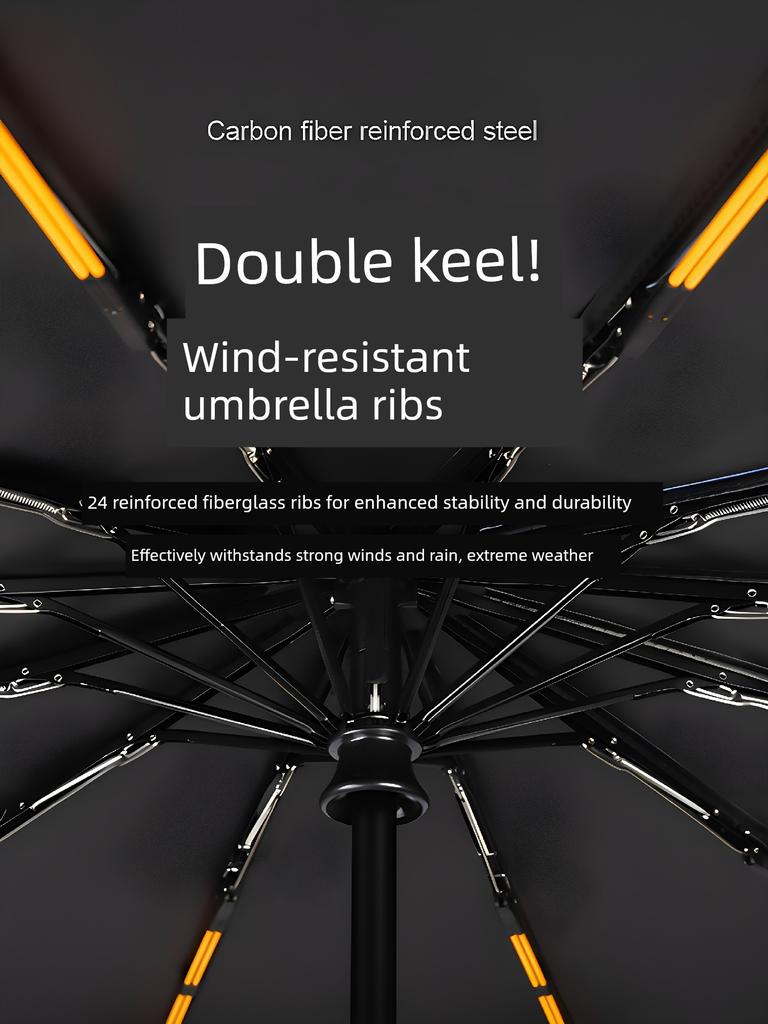 24-Rib Fully Automatic Umbrella, Dual-Purpose for Sun and Rain, Black-Coated Folding Sun Umbrella, Sun Protection, Uv Protection, Reinforced and