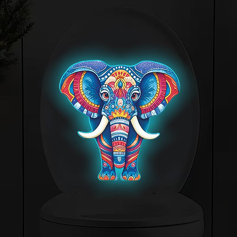 Glow-In-The-Dark Colored Totem Elephant Toilet Sticker Self-Adhesive Removable Wall Decal Home Bathroom Living Room Decor