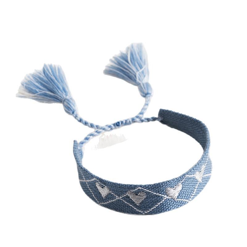 Embroidered Love Heart Woven Bracelet with Tassel