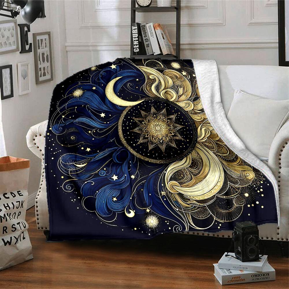 1pc Cosmic Harmony Lightweight Flannel Blanket, Comfortable and Warm Blanket, for Office and Camping Sofa Bed, Livingroom151