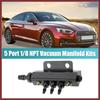 Universal Vacuum Manifold Kit 1/8" Ports 1/2" Interfaces Block Intake Manifold for Car Fuel Gas Wastegate Turbo Boost Replace Parts