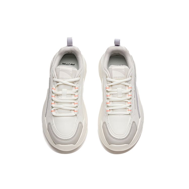 Anta Lifestyle Series Fabric Synthetic Leather Wear-Resistant Non-Slip Shock Absorbing Low-Top Dad Shoes Women Sneaker White Purple 122048881-1