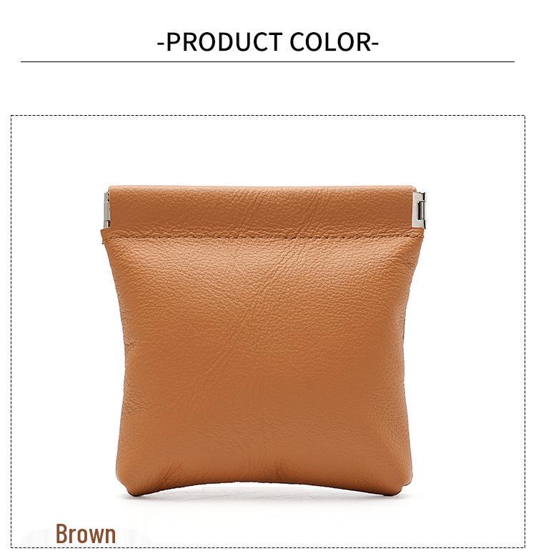 Münzbörse aus Rindsleder mit Lychee-Maserung mit automatischem Verschluss – Tragbares Aufbewahrungstäschchen für kabellose Ohrhörer