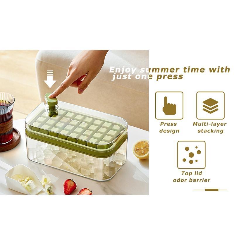 1 pz. Tipo di pressione a un pulsante Scatola per stampi per ghiaccio 32/64 Griglie Stampo per cubetti di ghiaccio in plastica Stampo per vassoio per ghiaccio con scatola di immagazzinaggio con strumento per bar da cucina per bevande fresche