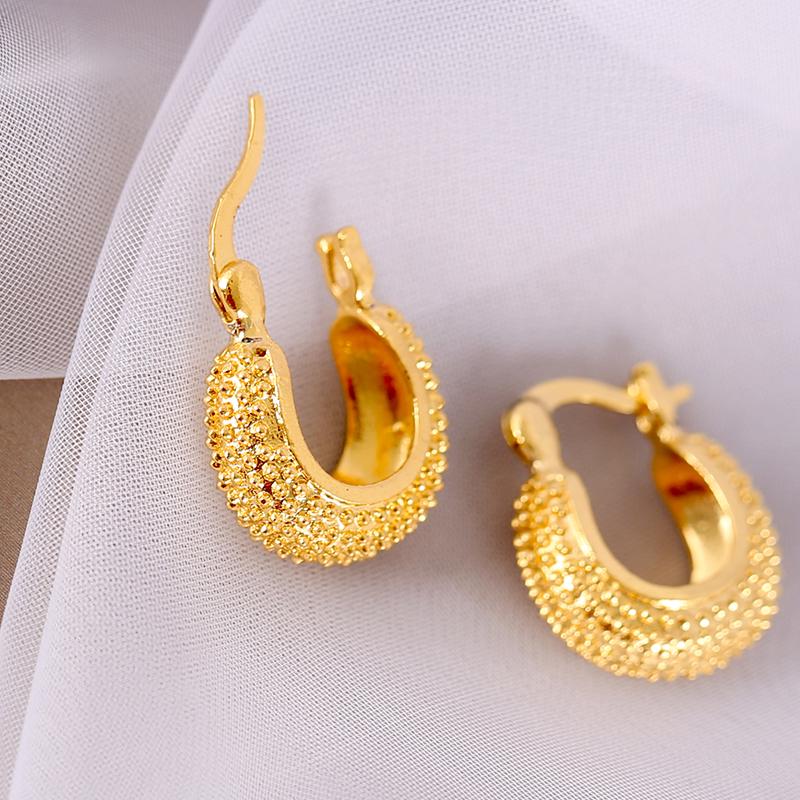Vintage Hollow Out Geometric Bead Hoop Earrings For Women Plated Wedding Engagement Party Jewelry