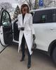 Real Lambskin Stylish Long Midi Coat White Leather Trench Coat For Women's