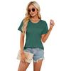 Summer Women's T-Shirt Solid Colour Round Neck Drawstring T-Shirt Short Sleeve Top