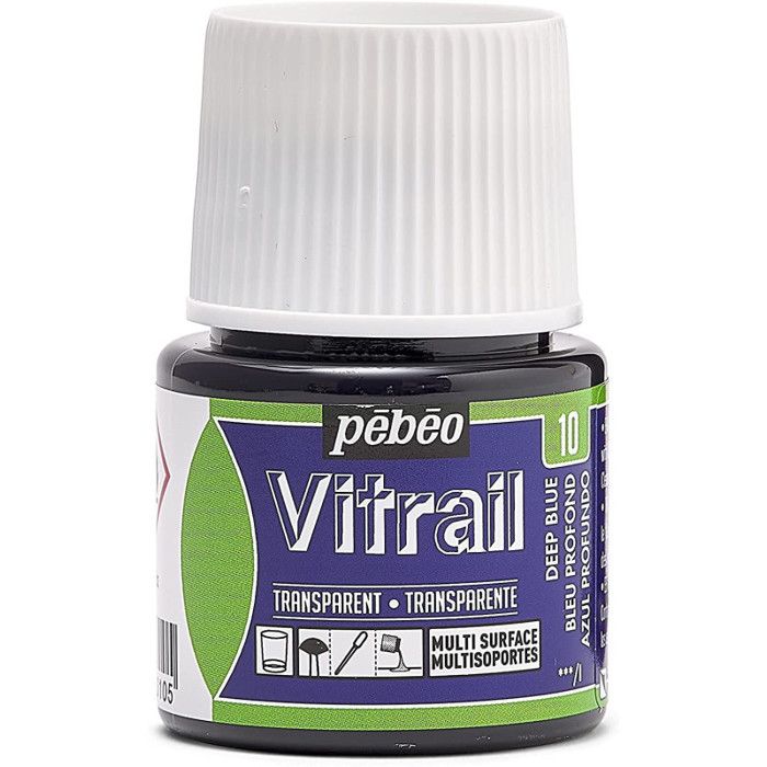 Peinture Vitrail - Pébéo - Bleu profond - 45ml - Transparent - Brillant