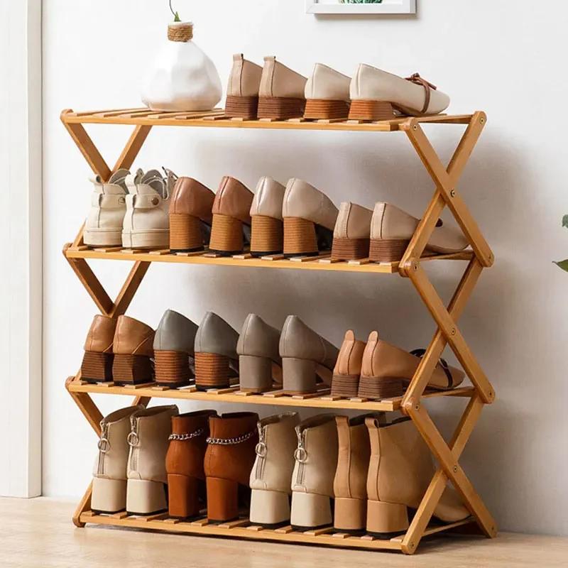 Mehrschichtiges einfaches Schuhregal Holz Klappschuhschrank Schlafsaal-Organizer Staubdichte Eingangslagerregale Heimdekoration